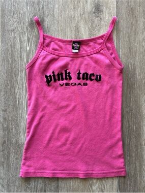 Y2K Hard Rock Pink Taco Las Vegas Pink Black Velvet Goth Cami Tank Top Size S